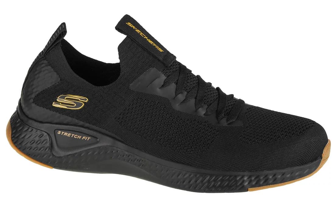 Кросівки чоловічі Skechers Solar Fuse Valedge чорні сітчасті з жовтим лого розмір 40